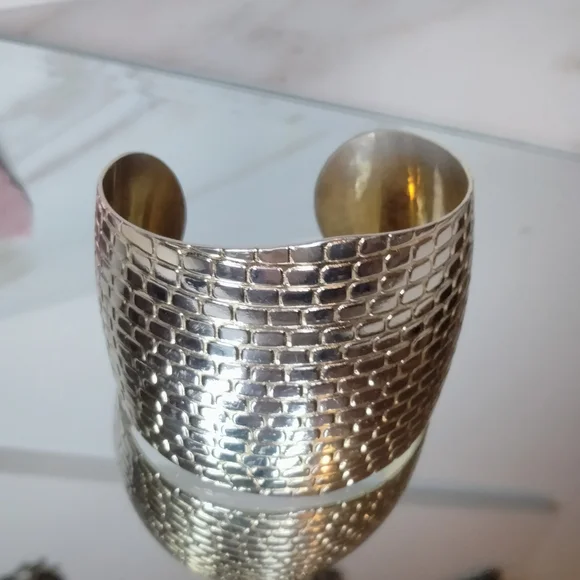Cuff Silver and Gold Textured Bracelet - Picture 5 of 7